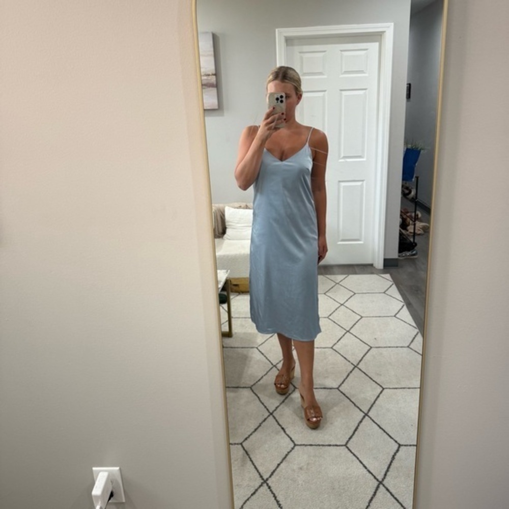 CHU CHU LOO Dress Ana Core Slip Midi in Blue Satin